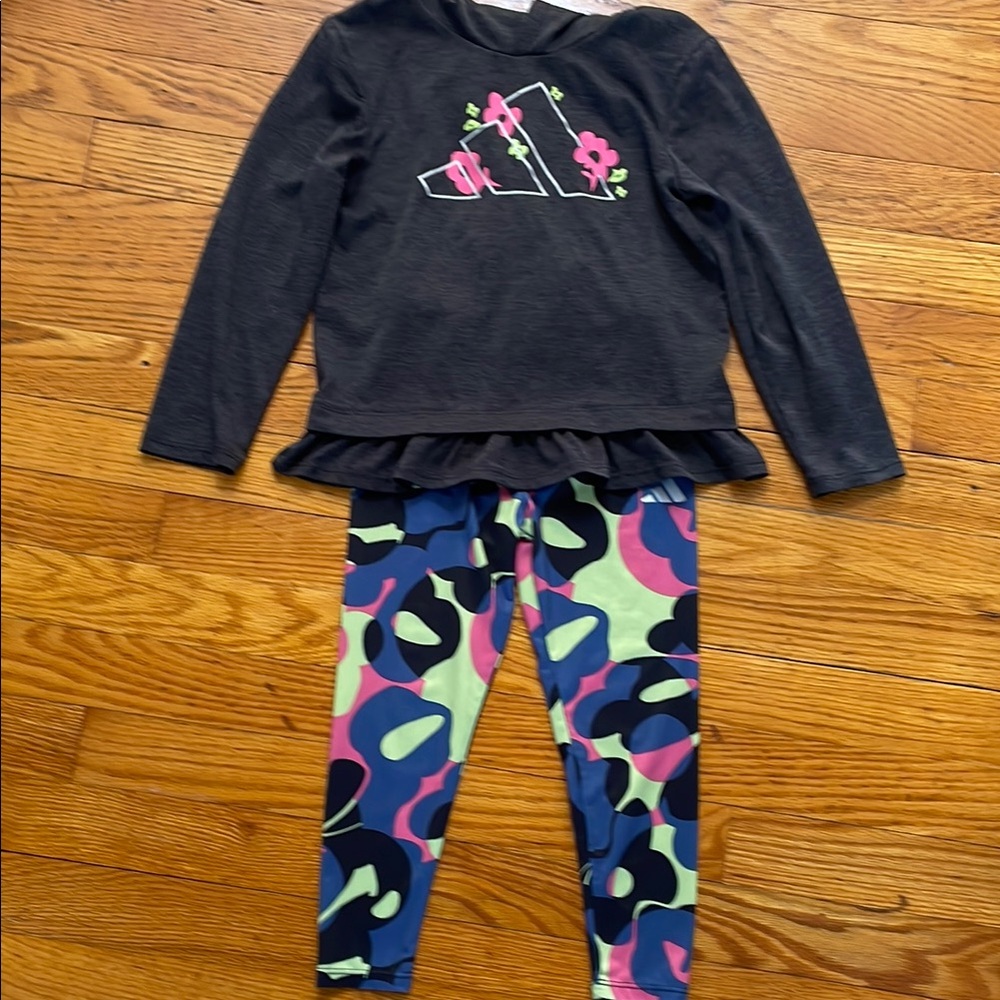 Adidas hooded Top and Patterned Leggings Set